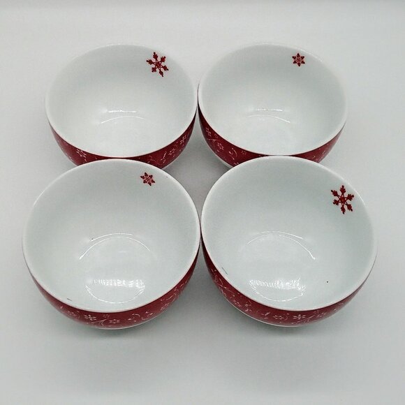Clay Art Red Snowflake White Scroll Ceramic Bowls - Picture 5 of 7
